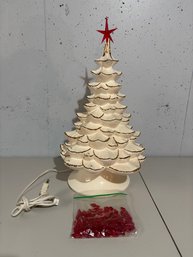 Vintage White And Gold Porcelain Christmas Tree With Star And Bulbs Crack On Top