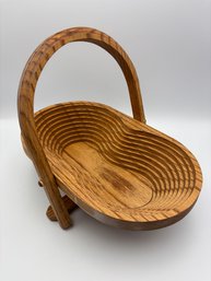 Vintage Oak Wood Folding Fruit Basket