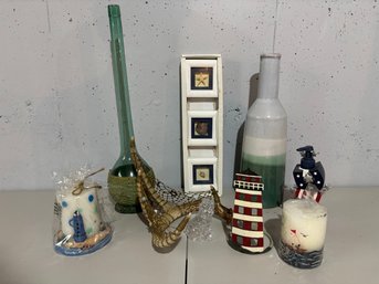 Lot Of Nautical Home Decor Items - Candles, Vases, Etc