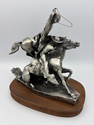 Bristol Pewter Western Statue 'Lassoing Wild Horses' By Solon Borglum 1980 Sculpture