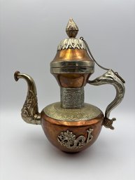 Vintage 1950s/60s Tibetan Himalayan Brass, Silver, & Copper Dragon Teapot