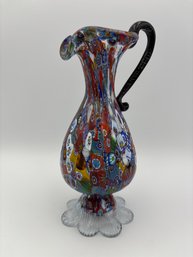 Vintage Murano Glass Millefiori Pitcher Vase 8.25' Italy