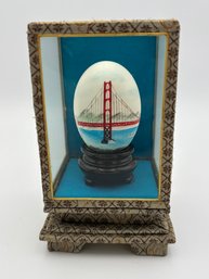 Chinese Painted Egg With Golden Gate Bridge In Glass Display Case 5x3.5
