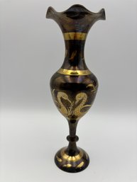 Vintage Solid Brass Made In India Decorative Vase With Swans 8'