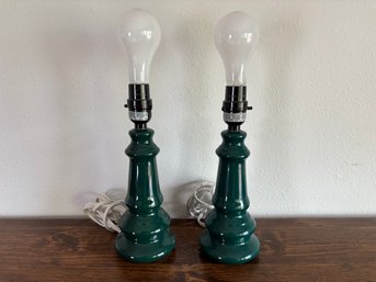 Pair Of 2 Green Ceramic Table Lamps 11.5'