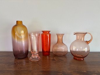 Lot Of 5 Orange/peach Colored Vases