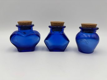 Lot Of 3 Cobalt Blue Miniature Jars Vintage