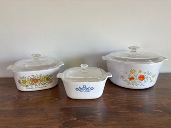 Lot Of 3 Vintage Corningware Cookware Bakeware