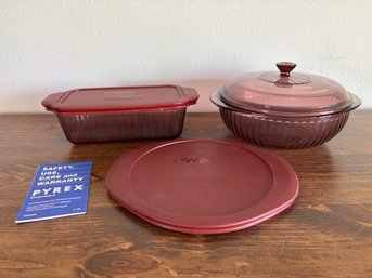 Vintage Cranberry PYREX Ovenware With Lids