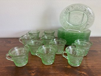 Set Of 10 Indiana Tiara Chantilly Green Sandwich Glass Snack Set - Mug & Plate Set (lot 2)
