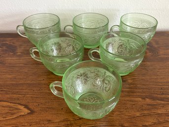 Set Of 6 Indiana Tiara Chantilly Green Sandwich Glass Coffee Tea Mugs (Lot 2)