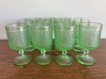 Set Of 12 Indiana Tiara Chantilly Green Sandwich Glass Goblets
