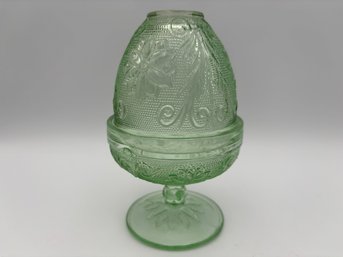 Indiana Tiara Chantilly Green Sandwich Glass Globe Light Glow Lamp Candle Holder 6'