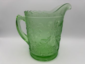 Vintage Indiana Tiara Chantilly Green Sandwich Glass Pitcher 8'