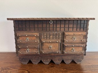Vintage Wooden Chest With Drawers For Jewelry / Collectables