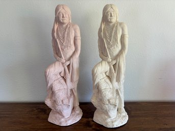 Lot Of 2 Ceramic Plaster Native American Indian Statues 17'