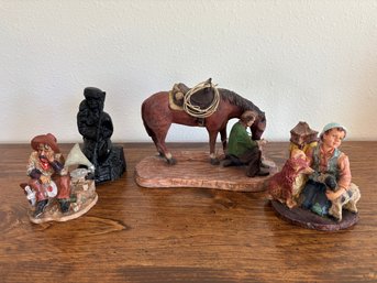 Vintage Ceramic Western Figurine Statues Horse Cowboy Child