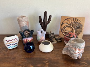 Lot Of Vintage Native American Southwestern Mexican Pottery, Bowls, Candleholders, Decor