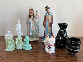 Lot Of Oriental Asian Decor And Sake Set