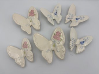 Lot Of 6 Vintage Porcelain Butterfly Wall Hanging Decor