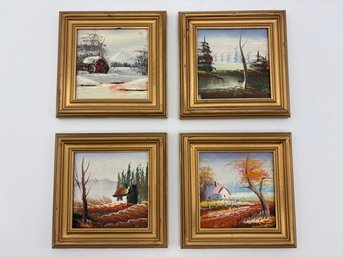 Lot Of 4 Vintage Hand Painted Miniature Mini Acrylic Landscape Nature Paintings 4x4 Lot 1