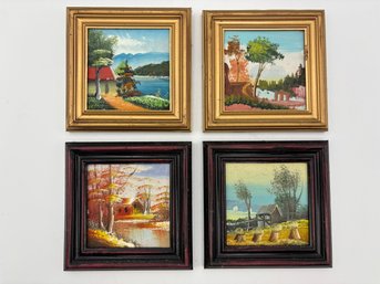 Lot Of 4 Vintage Hand Painted Miniature Acrylic Landscape Nature Paintings 4x4 Lot 2