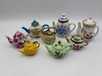 Vintage Collection Of 8 Miniature Tea Pots Ceramic, Plastic