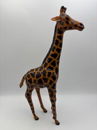 Vintage 1970s Leather Wrapped African Giraffe Animal Figurine 15'