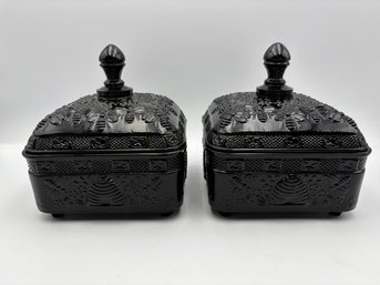 Vintage Tiara Honey Box Black, Lot Of 2, 1 Chipped