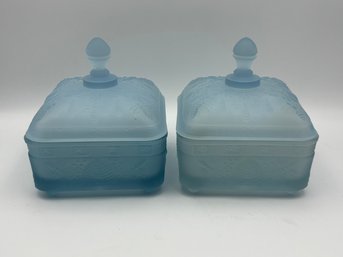 Vintage Tiara Honey Box, Frosted Blue, Lot Of 2 Bees & Hives