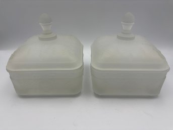 Vintage Tiara Honey Box, Frosted White, Lot Of 2