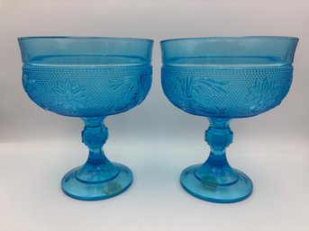 Vintage Dark Blue Tiara Footed Candy Dish, Lot Of 2, 7.5' (lot 2)