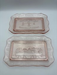 Vintage Tiara Pink Glass Bread Plate, Lot Of 2 11'