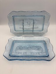 Vintage Tiara Blue Glass Bread Plate, Lot Of 2 11'