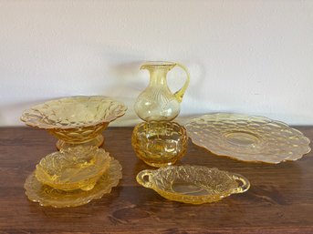 Vintage Tiara Yellow Tableware, Platter, Pitcher, And Various Dishes