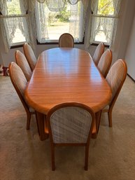 Vintage Wambold Oak Dining Table With 8 Chairs, & Two Extension Leaves
