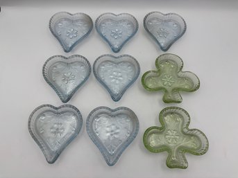 Vintage Tiara Nut Dishes, Light Blue Hearts And Chantilly Green Shamrocks Lot Of 9