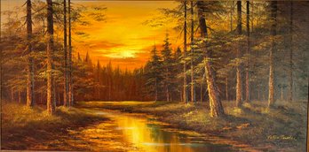 Peter Tensley Sunset Landscape Oil Painting, 56' X 32'