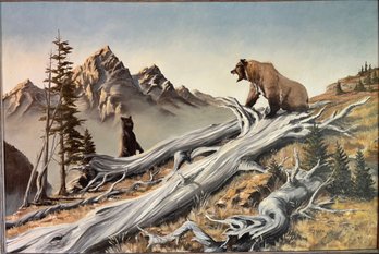 Harold Graehl Vintage High Country Encounter Painting 46' X 33.5'