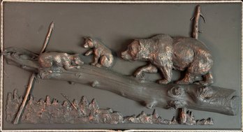 Vintage Wood & Coppertone Relief Bear Picture, 16.5' X 28'