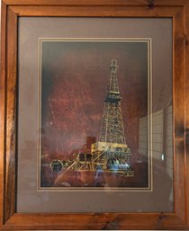 Vintage Jack White Foil Derrick Rig Art 28.5' X 34.5'