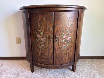 Vintage 60's 70's Wood Demi Lune Cabinet Entry Way Side Table