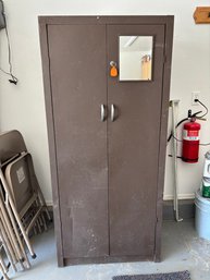 Vintage Brown Metal ElectroWeld-Chicago Garage Storage Cabinet With Key