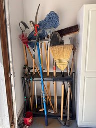 Large Lot Of Yard Tools, Saw, Rack, Shovel, Etc (Stand Included)