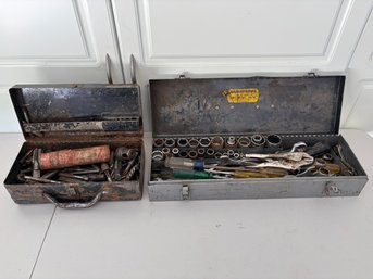 Lot Of 2 Metal Tool Boxes With Misc Tools