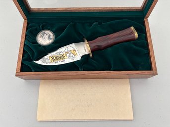 Vintage Wyoming Centennial Fixed Blade Knife And Coin By Dan Harrison