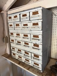 Vintage 1950's Industrial Equipto Silver & White Metal Storage With 24 Drawers