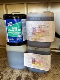 Lot Of (4) 5 Gallon Boiled Linseed Oil Containers - 15-20 Gallons Total
