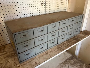 Vintage 1950s Lawson Industrial Metal Hardware Storage Cabinet With 18 Drawers