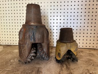 Lot Of 2 Vintage Tricone Milltooth Metal Oil Well Drilling Bits 11' & 7'